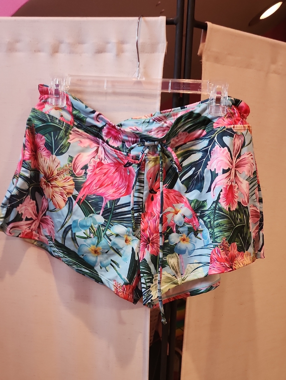 Tropical Floral Drawstring Women's Shorts - Pink & Blue